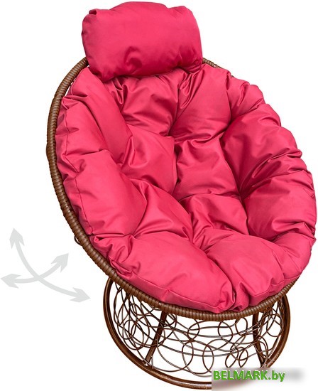 Кресло M-Group Папасан пружинка мини 12090206 (коричневый ротанг/красная подушка) - фото