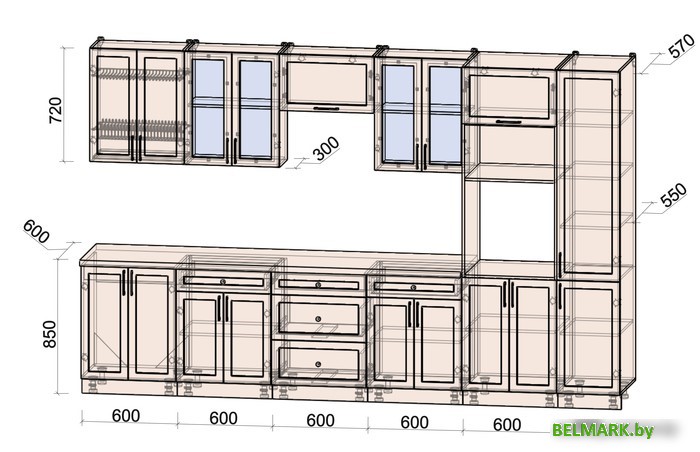 Готовая кухня Интерлиния Тренд 3.4В (океан/океан/дуб бунратти) - фото