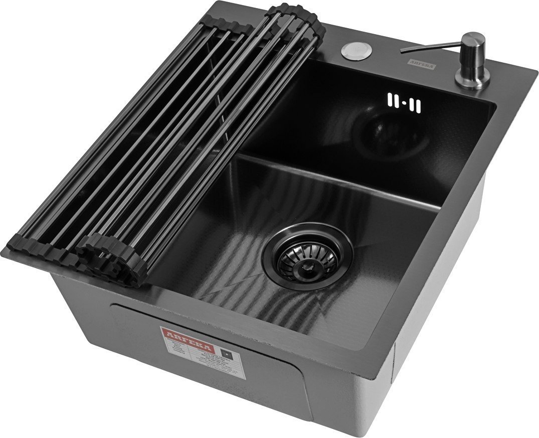 Кухонная мойка ARFEKA Eco AR 45x50 + RM AR + DS AR (Black Decor, с аксессуарами) - фото