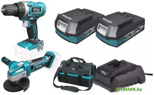 Dedra DED7013 (шуруповерт, болгарка, 2 АКБ, сумка) - фото