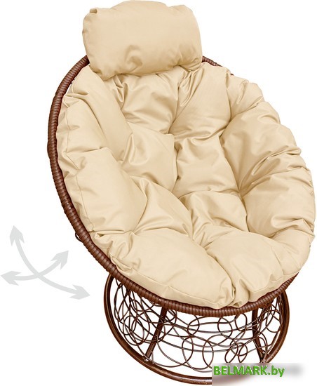 Кресло M-Group Папасан пружинка мини 12090201 (коричневый ротанг/бежевая подушка) - фото