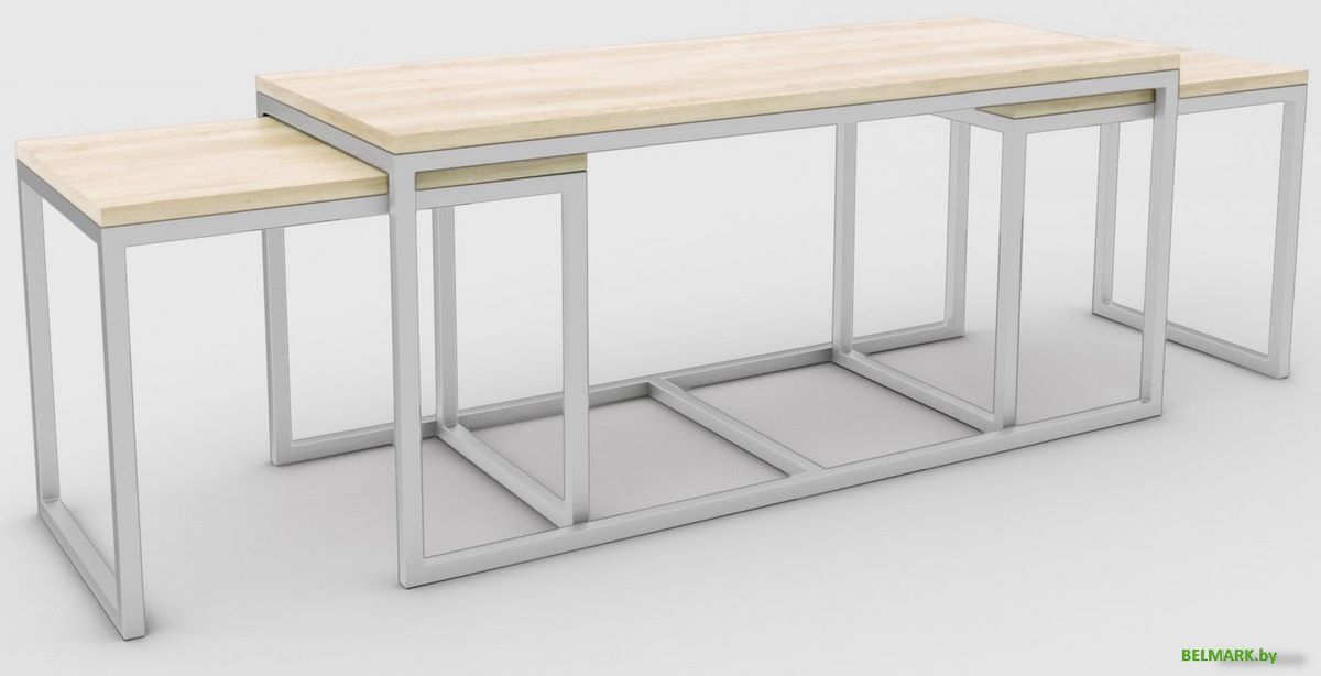 Журнальный столик Hype Mebel Трио 40x100-200 (белый/древесина белая) - фото