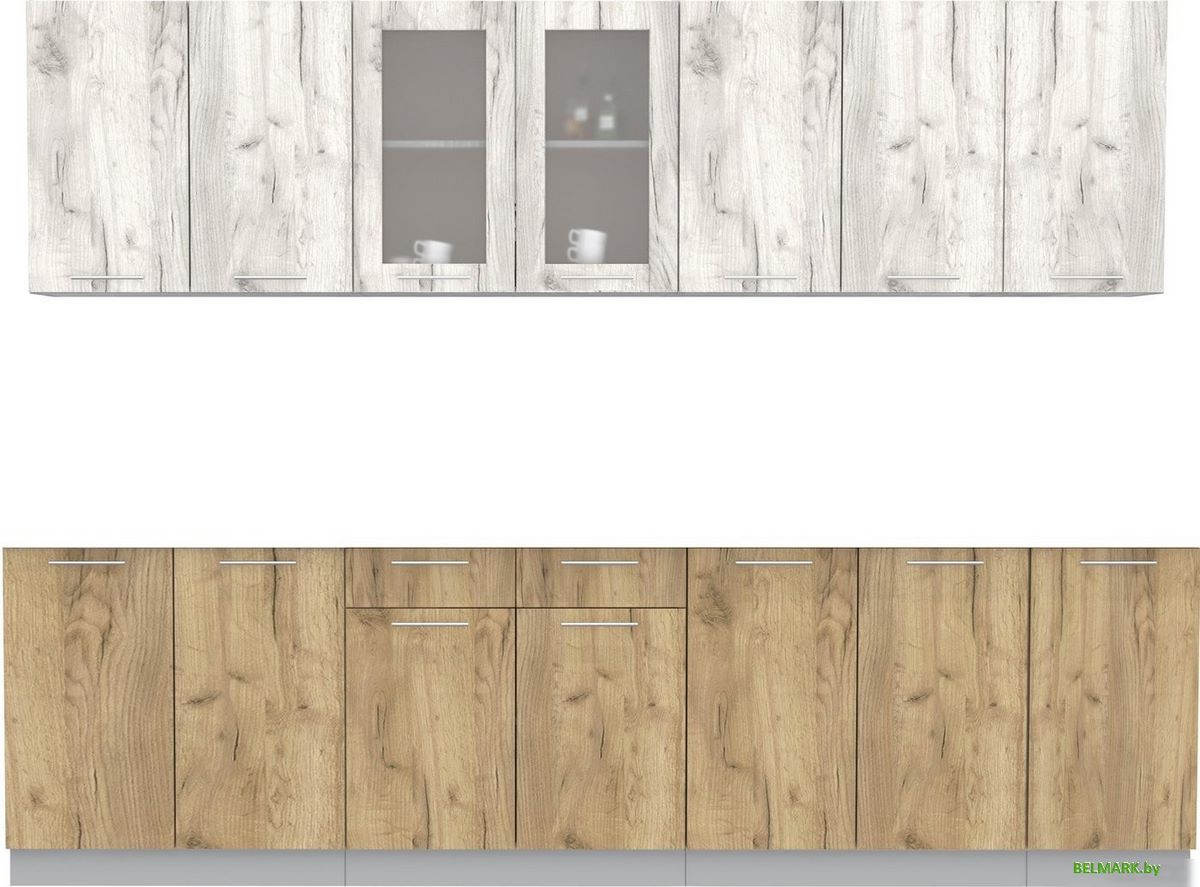 Готовая кухня Интерлиния Мила 28 без столешницы (дуб белый/дуб золотой) - фото