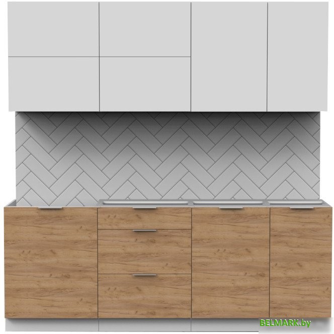 Готовая кухня Интермебель Микс Топ-36 2.1м без столешницы (белый премиум/дуб крафт золотой) - фото