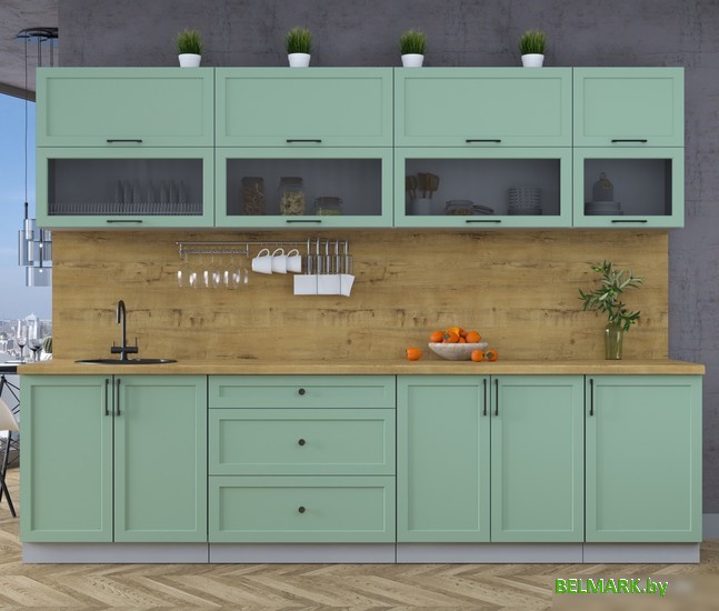Готовая кухня Интерлиния Тренд 2.9Б (мята/мята/дуб бунратти) - фото