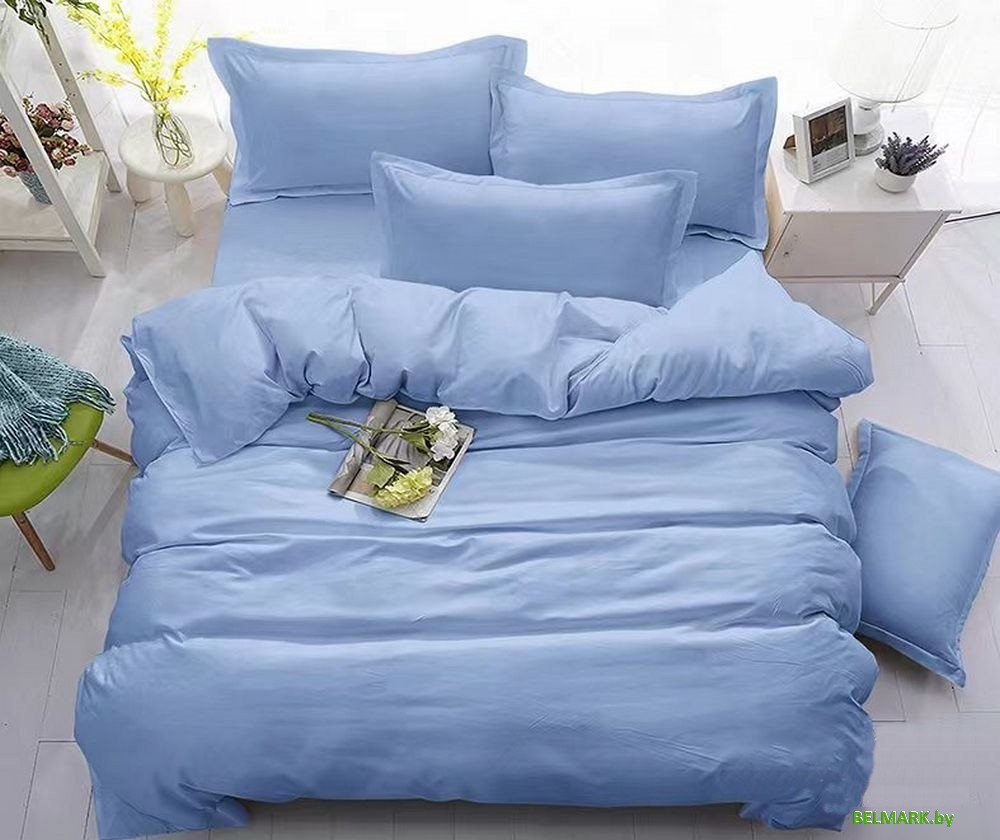 Постельное белье Реноме Евро Оливковая коллекция на резинке 180x200 Васильковый 15-4031 (поплин) - фото