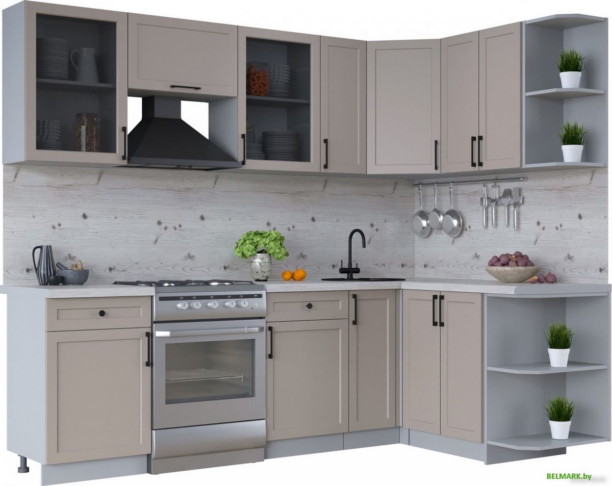 Готовая кухня Интерлиния Тренд 1.5x2.5 правая (луна/луна/бискайская сосна) - фото