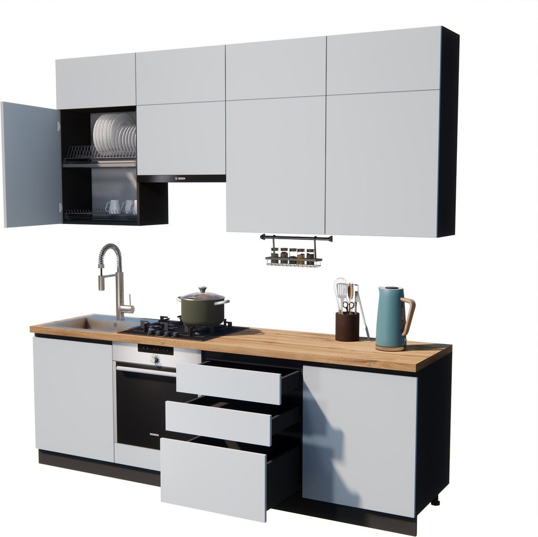 Готовая кухня ВерсоМебель Эко Премиум 2.4 (сумеречный голубой/ст. дуб вотан) - фото2