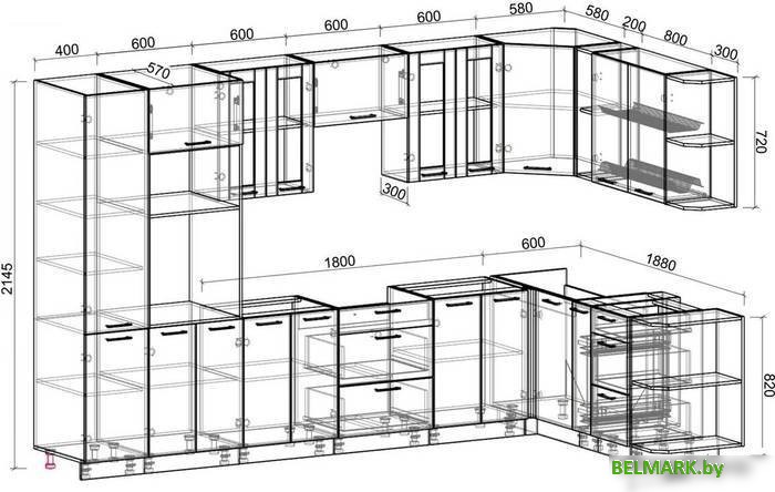 Готовая кухня Интерлиния Мила 1.88x3.4 правая без столешницы (белый платинум/бетон) - фото2