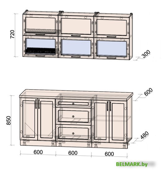 Готовая кухня Интерлиния Тренд 1.8Б (луна/луна/бискайская сосна) - фото2