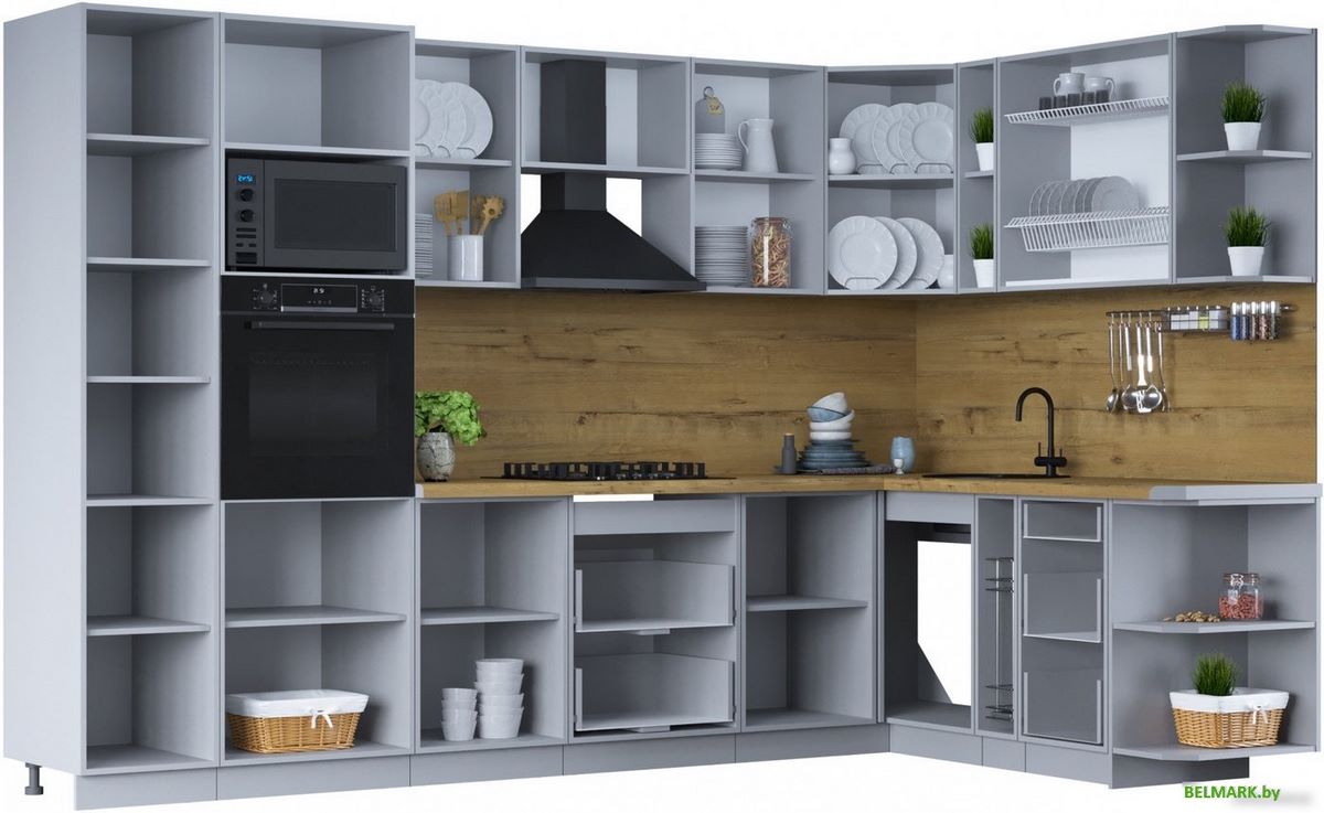 Готовая кухня Интерлиния Тренд 1.88x3.2 ВТ правая (мята/мята/дуб бунратти) - фото2