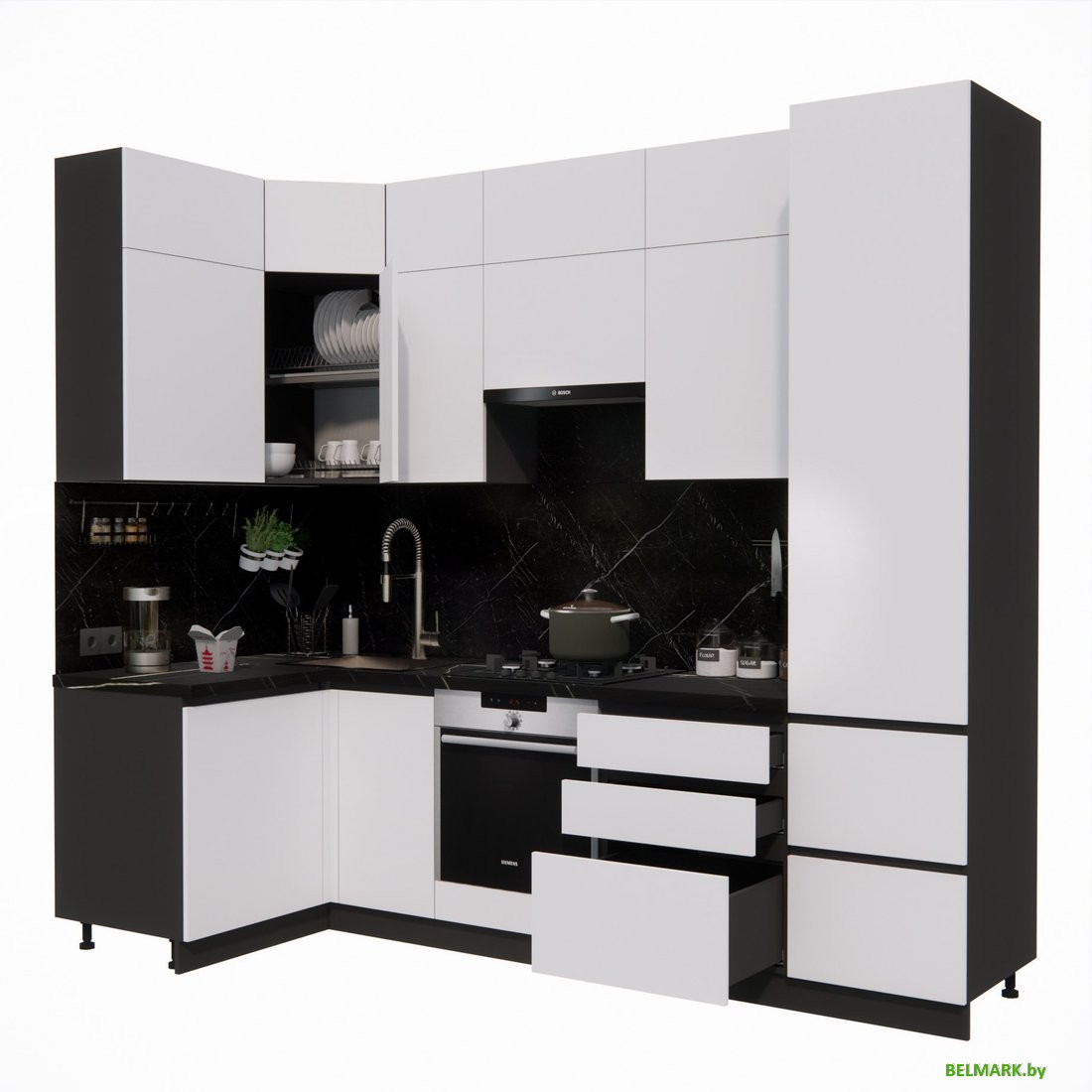 Готовая кухня ВерсоМебель Эко Премиум 1.2x2.7 левая (белый фасадный/ст. тунис) - фото2