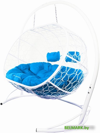 Подвесной диван M-Group Лежебока 11180110 (с белым ротангом/синяя подушка) - фото
