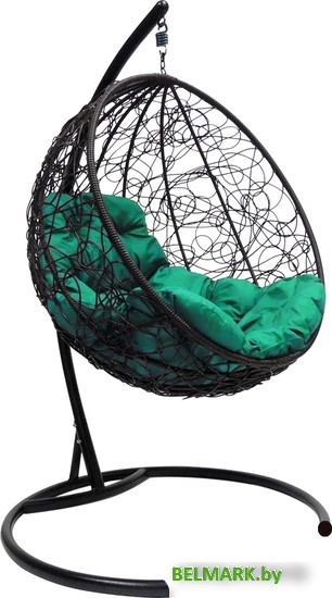 Подвесное кресло M-Group Круг 11050404 (черный ротанг/зеленая подушка) - фото