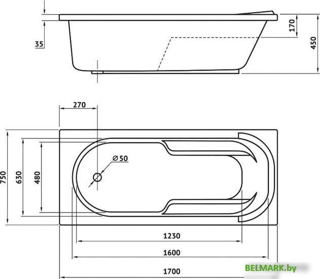 Ванна Berges Wasserhaus Lumbo 170x75 050003 - фото2