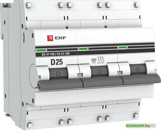 Выключатель автоматический EKF PROxima BA 47-100 3P 25A (D) 10kA mcb47100-3-25D-pro - фото