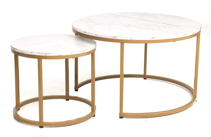 Журнальный столик Signal DION (2 шт., белый мрамор/золотой) - фото