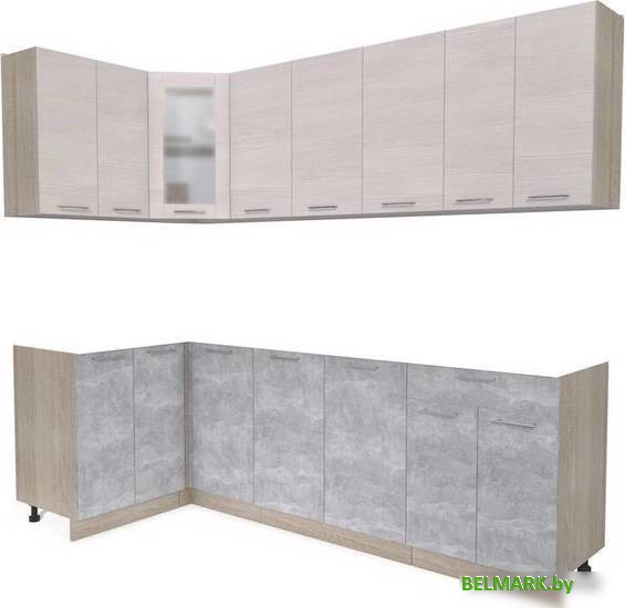 Готовая кухня Интерлиния Мила 12x24 без столешницы (вудлайн кремовый/бетон) - фото