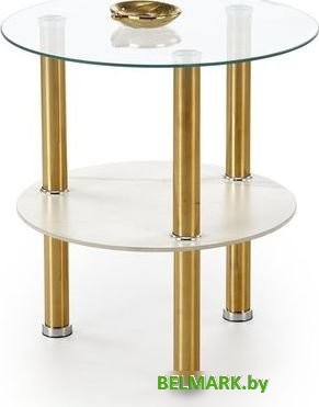 Журнальный столик Halmar Ducat s (белый мрамор/прозрачный/золотой) - фото