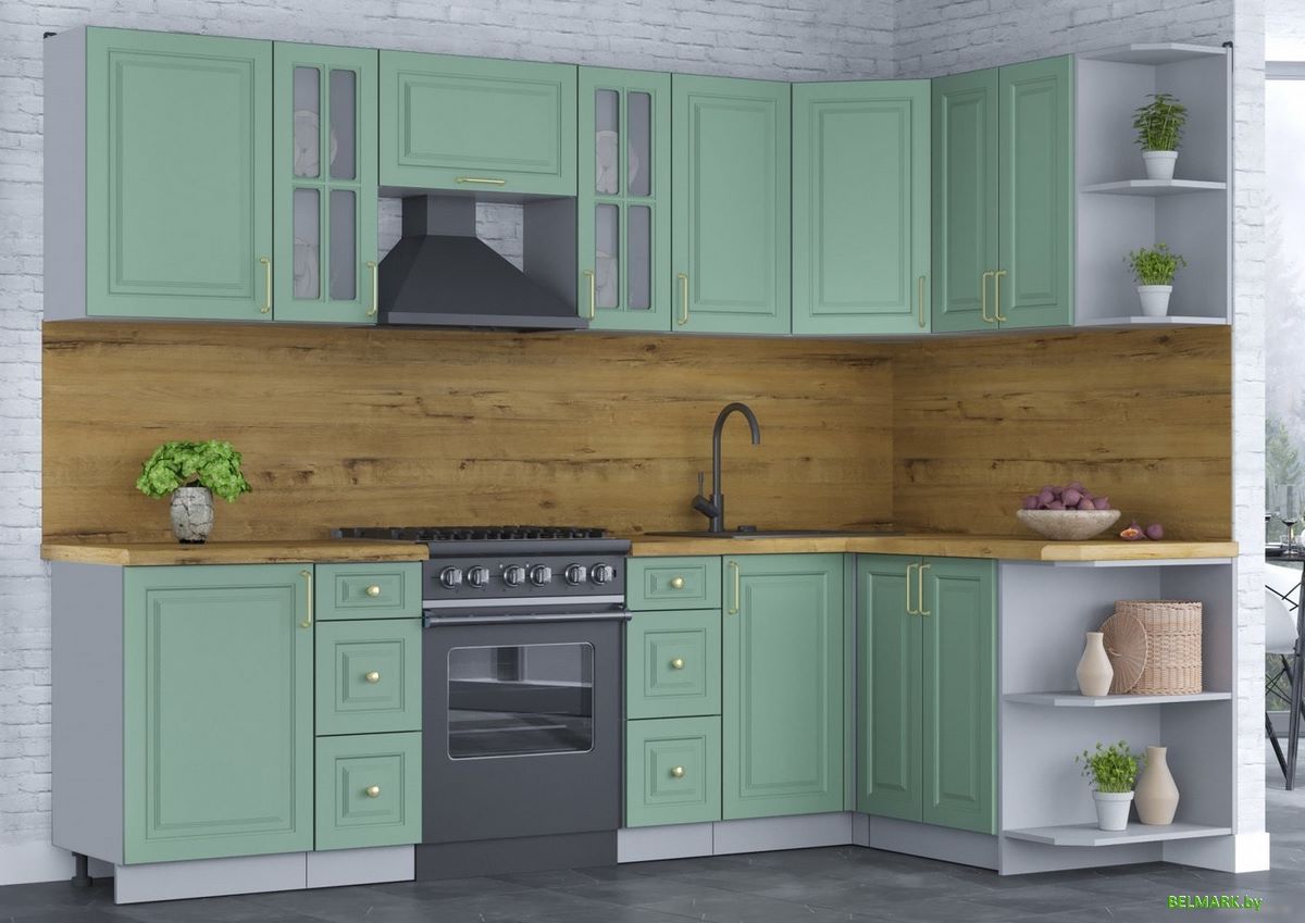 Готовая кухня Интерлиния Мила Шато 1.5x2.7 правая (мята/мята/дуб бунратти) - фото2