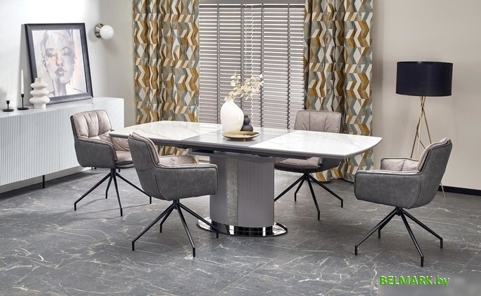 Кухонный стол Halmar Dancan (белый мрамор/серый/черный) - фото