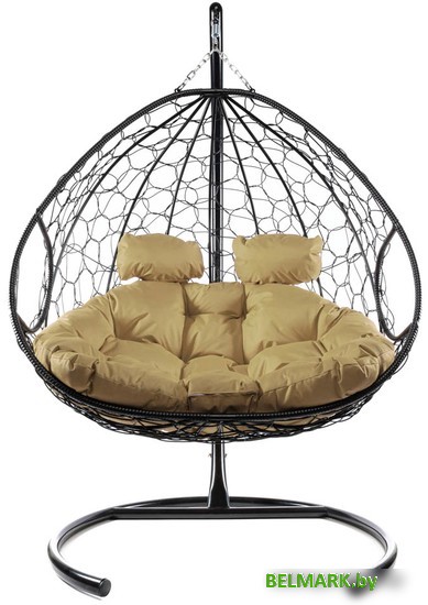 Подвесное кресло M-Group Для двоих 11450401 (черный ротанг/бежевая подушка) - фото