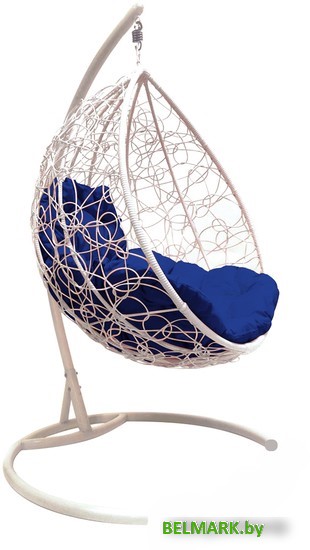 Подвесное кресло M-Group Капля 11020110 (белый ротанг/синяя подушка) - фото