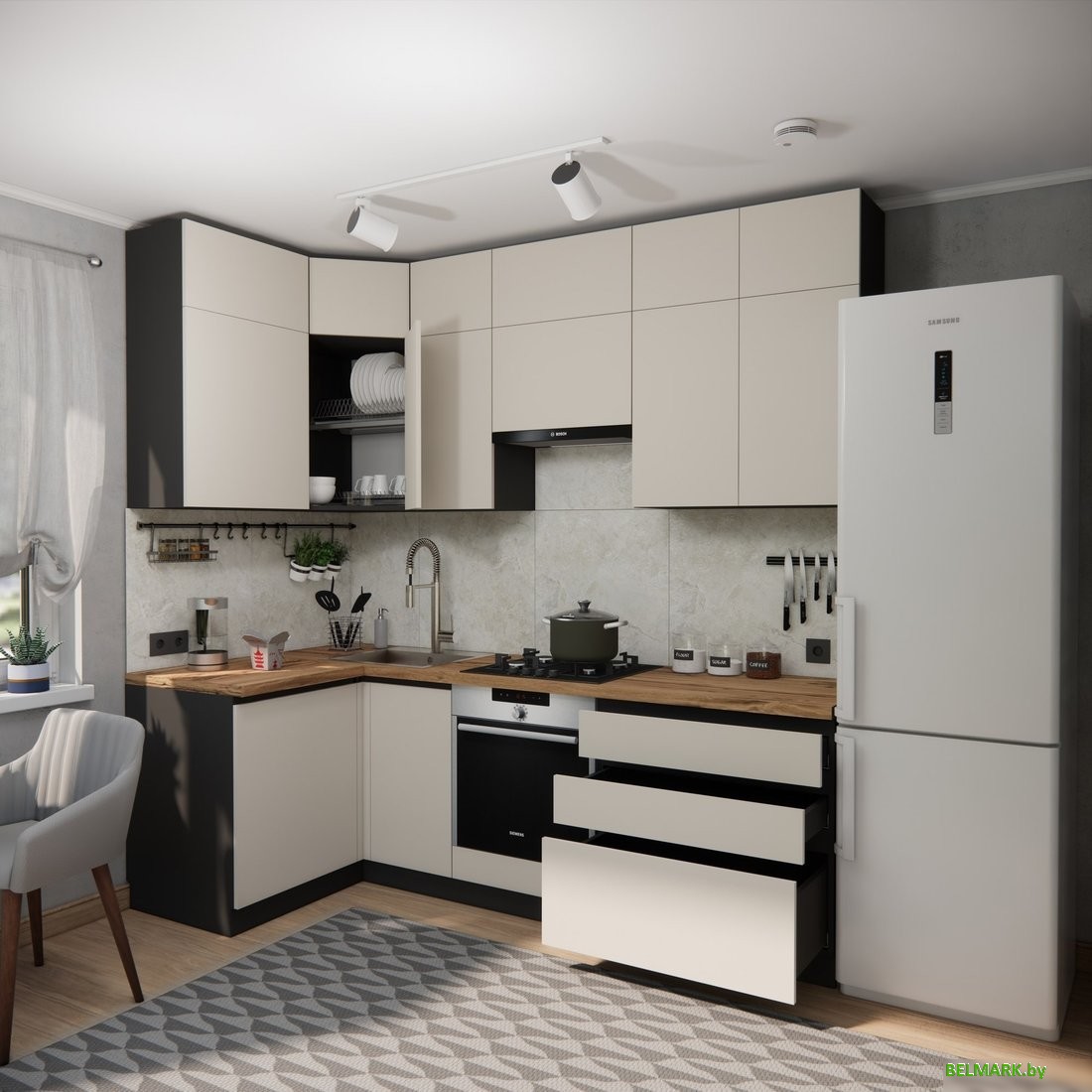 Готовая кухня ВерсоМебель Эко Премиум 1.2x2.4 левая (кашемир/ст. дуб вотан) - фото2