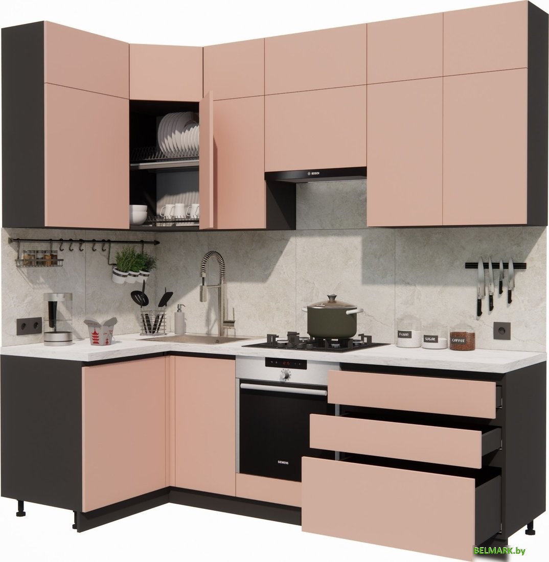 Готовая кухня ВерсоМебель Эко Премиум 1.2x2.4 левая (пудровый/ст. мрамор лацио) - фото2