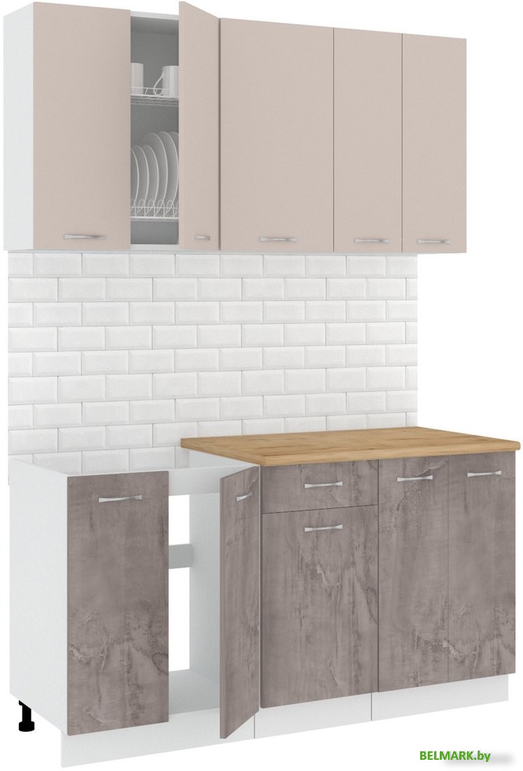 Готовая кухня Кортекс-мебель Корнелия Лира-лайт 1.5м (капучино/оникс/дуб бунратти) - фото