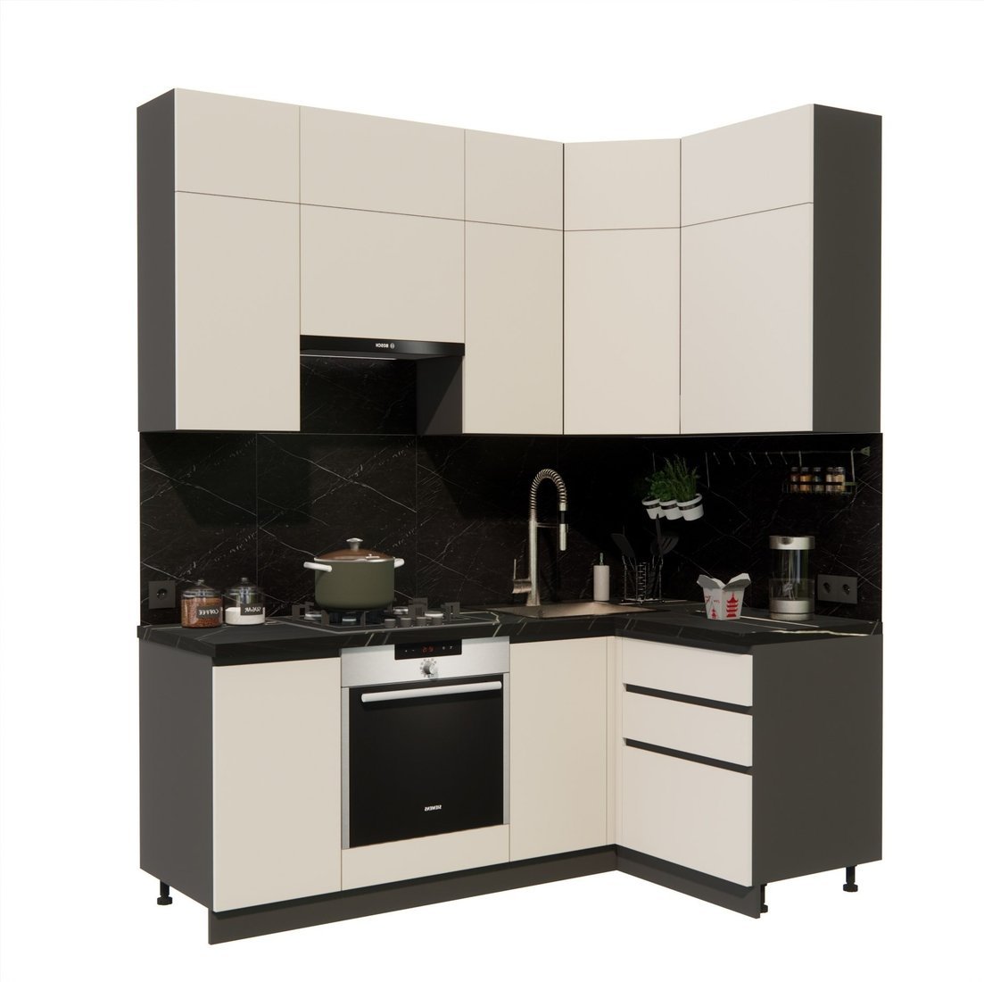 Готовая кухня ВерсоМебель Эко Премиум 1.2x2.0 правая (кашемир/ст. тунис) - фото