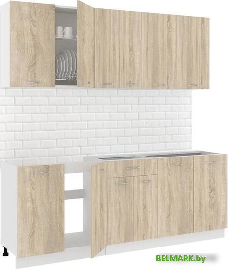 Готовая кухня Кортекс-мебель Корнелия Лира-лайт 2.1м без столешницы (дуб сонома) - фото