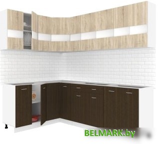 Угловая кухня Кортекс-мебель Корнелия Экстра 1.5x2.3 без столешницы (дуб сонома/венге) - фото