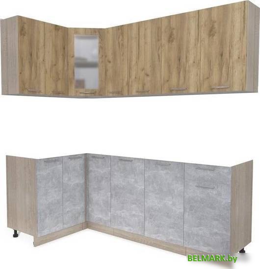 Готовая кухня Интерлиния Мила 12x21 без столешницы (дуб золотой/бетон) - фото