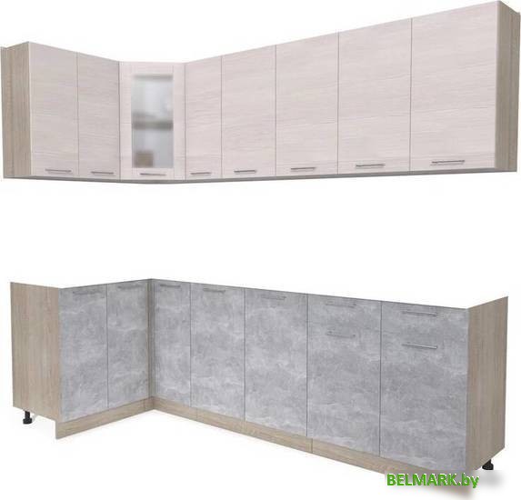 Готовая кухня Интерлиния Мила 12x25 без столешницы (вудлайн кремовый/бетон) - фото