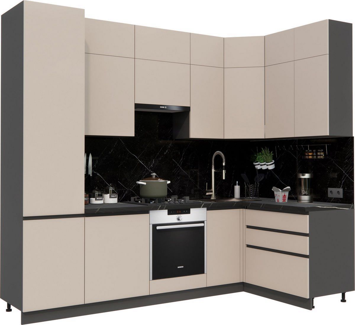 Готовая кухня ВерсоМебель Эко Премиум 1.4x2.7 правая (глиняный серый/ст. тунис) - фото