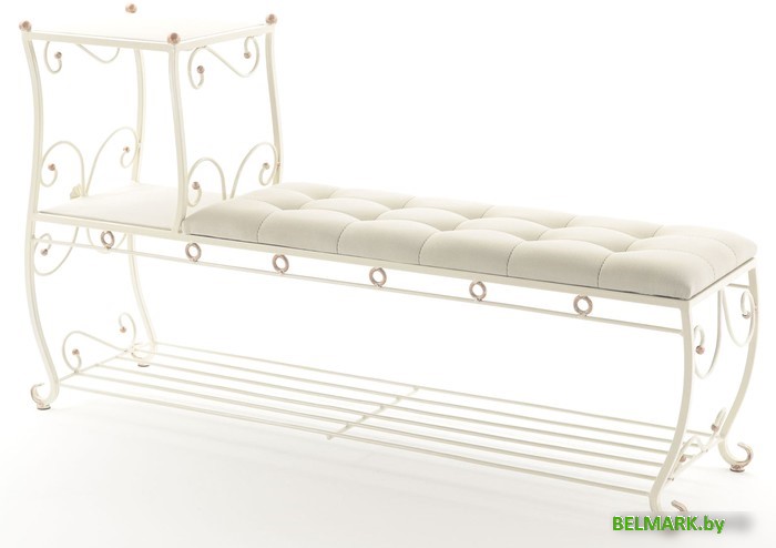 Банкетка AMC 8(1400)33 с этажеркой (слоновая кость/бежевый) - фото