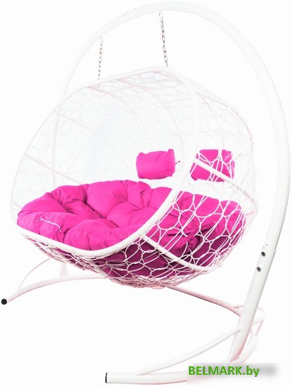 Подвесной диван M-Group Лежебока 11180108 (с белым ротангом/розовая подушка) - фото