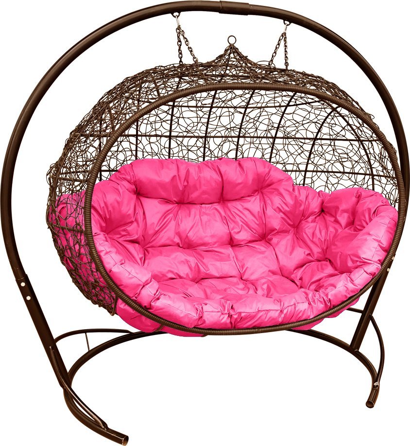 Подвесной диван M-Group Улей 11210208 (коричневый ротанг/розовая подушка) - фото
