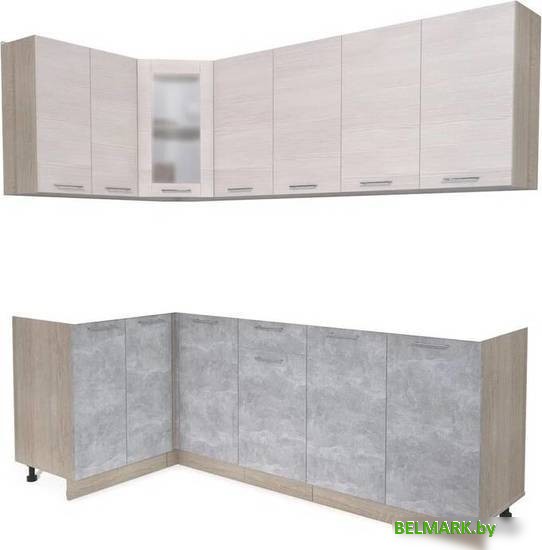 Готовая кухня Интерлиния Мила 12x22 без столешницы (вудлайн кремовый/бетон) - фото
