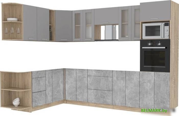 Готовая кухня Интерлиния Мила 1.88x3.0 левая без столешницы (серебристый/бетон) - фото