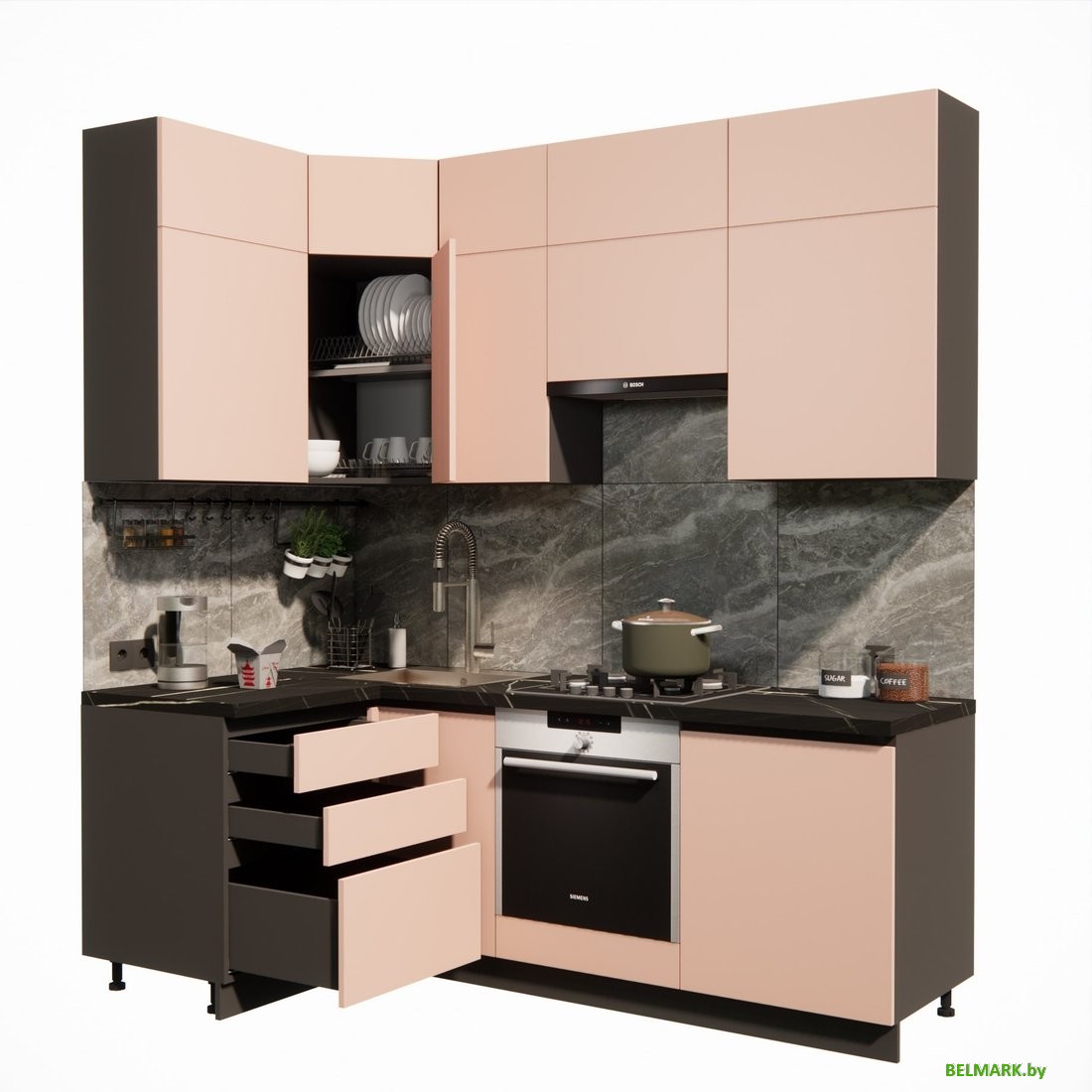 Готовая кухня ВерсоМебель Эко Премиум 1.2x2.2 левая (пудровый/ст. тунис) - фото2