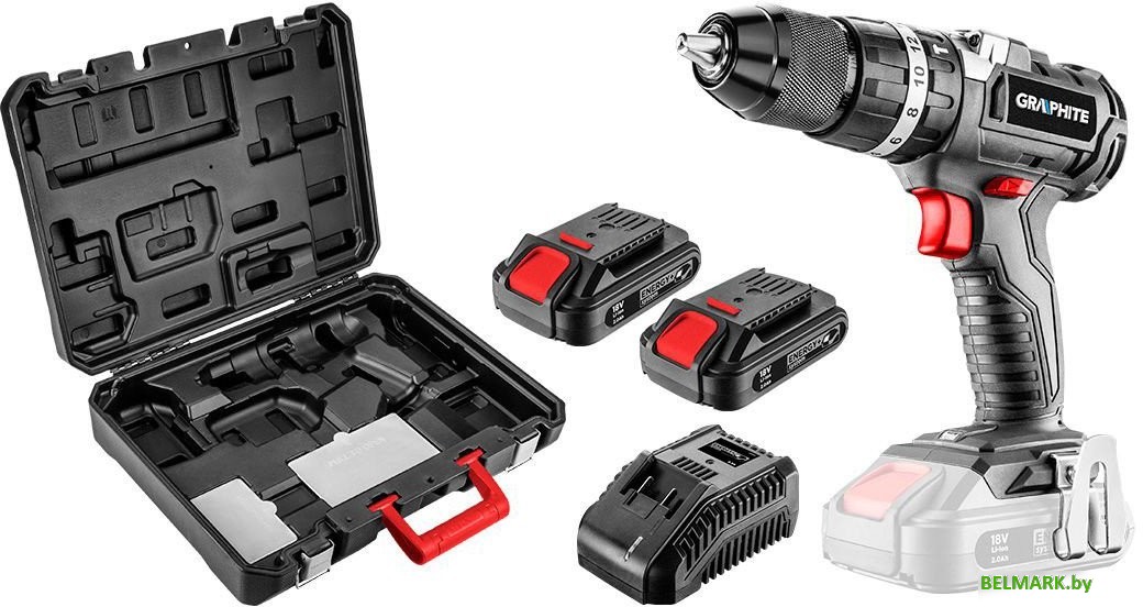 Ударная дрель-шуруповерт GRAPHITE 58G020-SET2 (с 2-мя АКБ, кейс) - фото