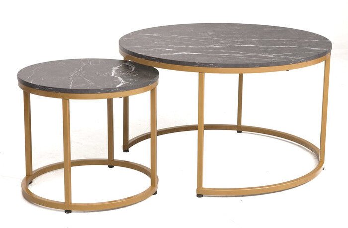 Журнальный столик Signal DION (2 шт., черный мрамор/золотой) - фото