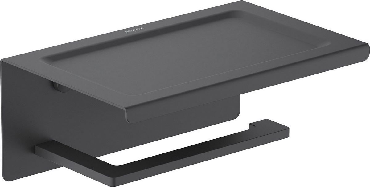 Держатель для туалетной бумаги Aquatek Либра AQ4309MB (с полкой, черный матовый) - фото