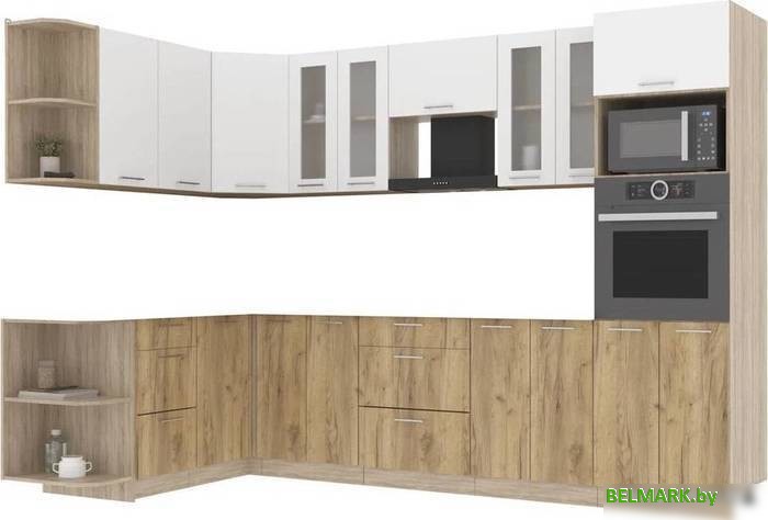 Готовая кухня Интерлиния Мила 1.68x3.0 левая без столешницы (белый платинум/дуб золотой) - фото