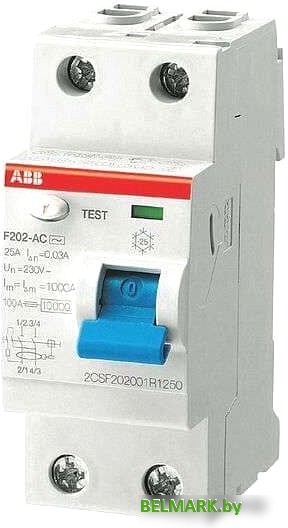 Устройство защитного отключения ABB F202 2P 16A 10mA 6kА 2М 2CSF202001R0160 - фото