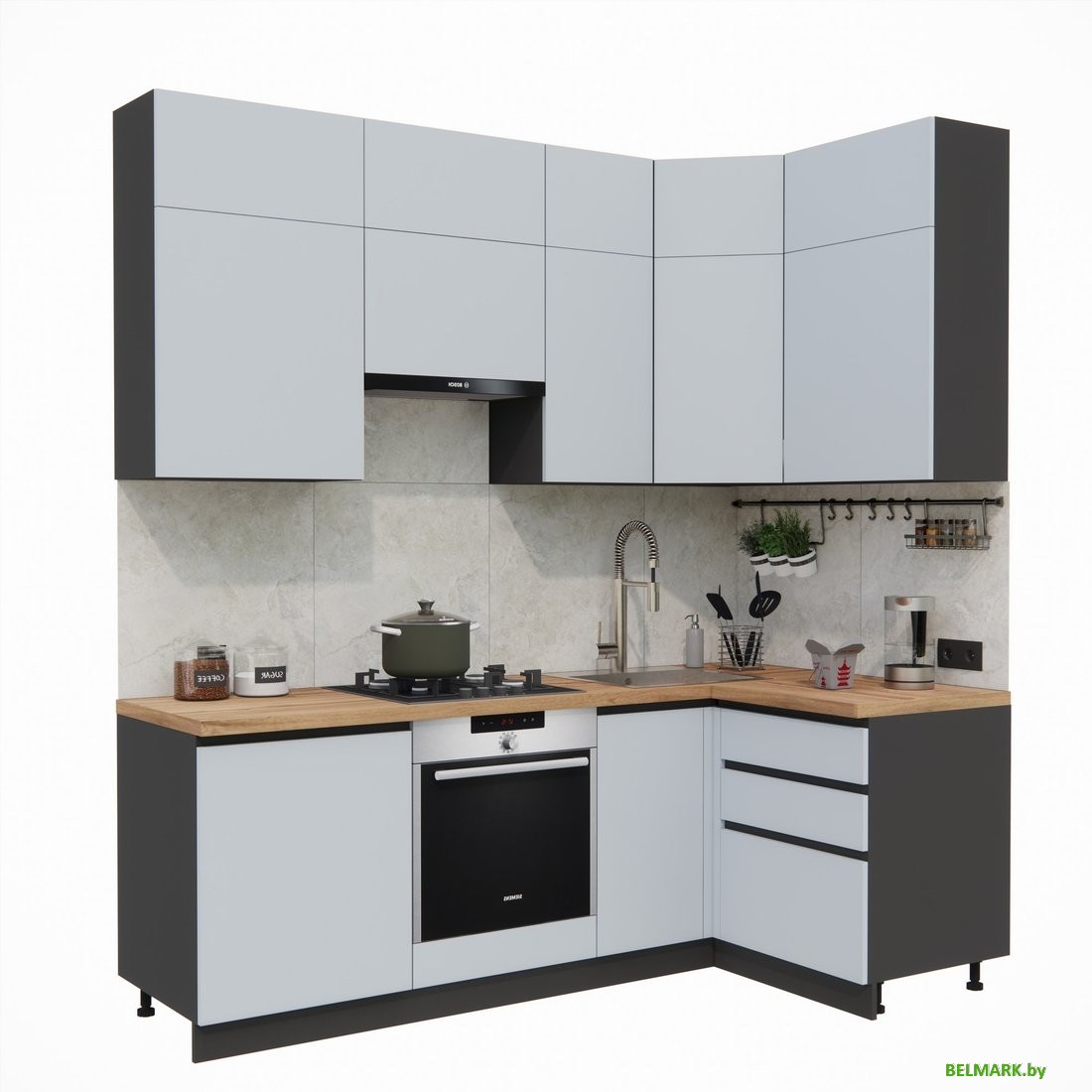 Готовая кухня ВерсоМебель Эко Премиум 1.2x2.2 правая (сумеречный голубой/ст. дуб вотан) - фото