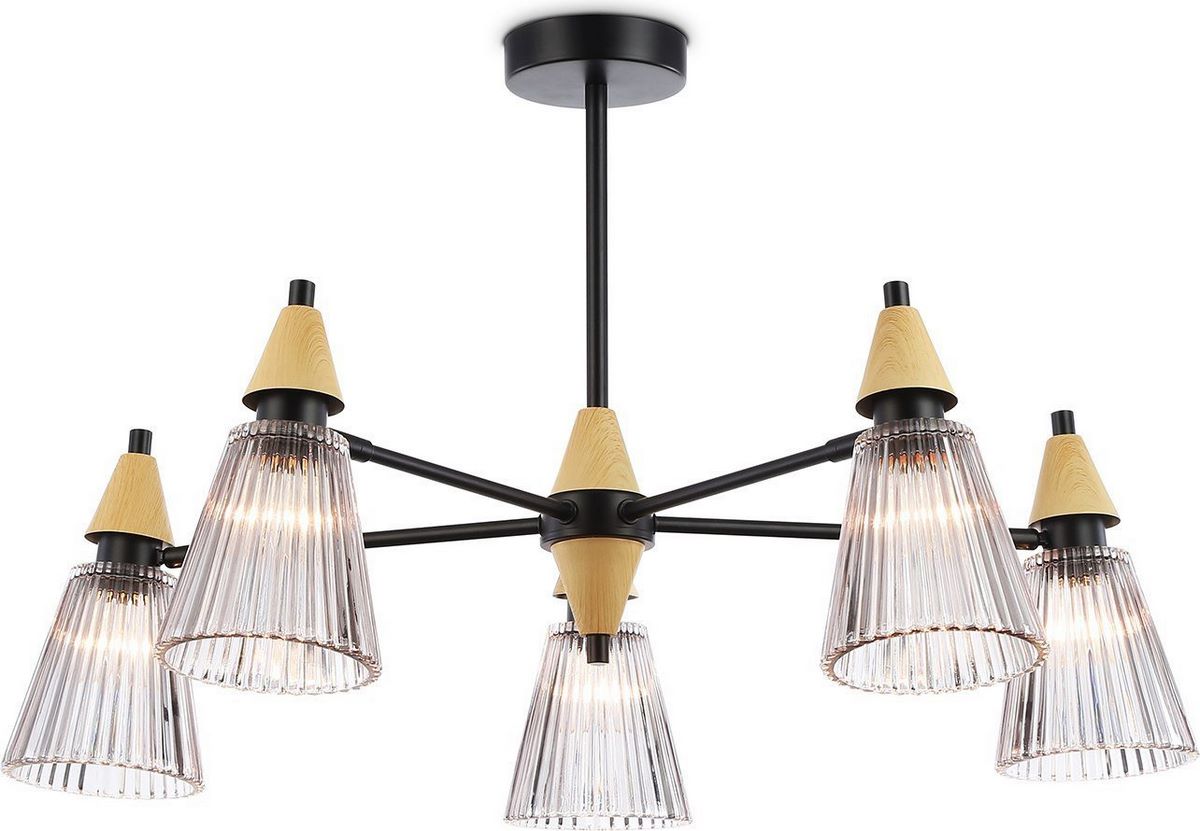 Подвесная люстра Ambrella LH58114/5 BK/LW/SM (черный/светлое дерево/дымчатый) - фото