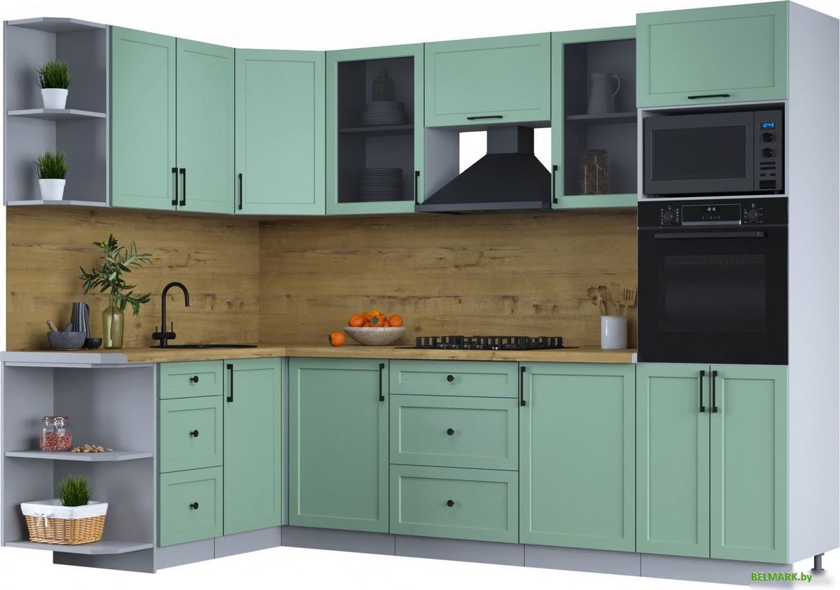 Готовая кухня Интерлиния Тренд 1.68x2.8 ВТ левая (мята/мята/дуб бунратти) - фото